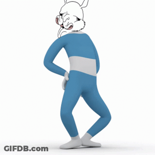 Cartoon Character In Blue And White Suit With Rabbit Head GIF