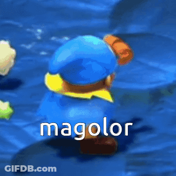 A Cartoon Character In A Blue Cape With The Word Magolor Written On It GIF