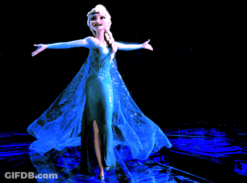 A Cartoon Character In A Blue Dress Is Standing In The Dark GIF
