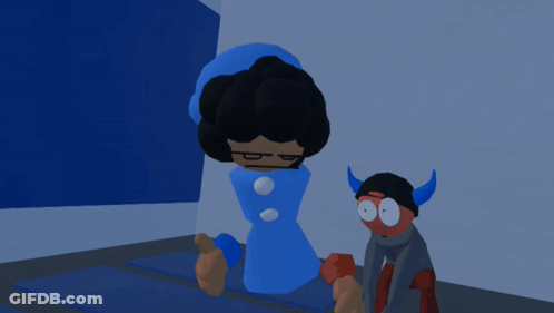 A Cartoon Character In A Blue Dress Is Standing Next To A Cartoon Character In A Red Hat GIF