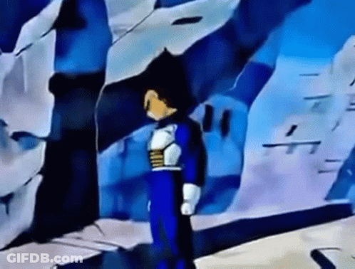 A Cartoon Character In A Blue Suit Is Standing In Front Of A Cliff . GIF