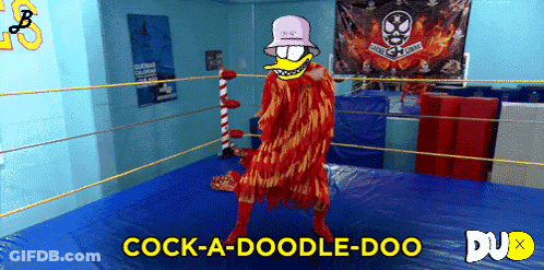 Cartoon Boxer With Cock-A-Doodle-Doo Text GIF