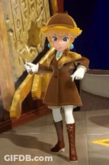 A Cartoon Character In A Brown Coat And Hat Is Standing On A Tiled Floor GIF