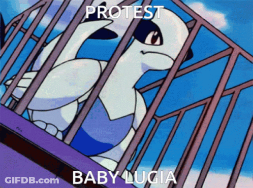 A Cartoon Character In A Cage With The Words Protest Baby Lucia GIF