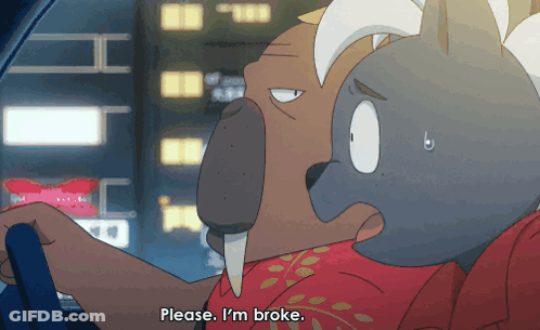 A Cartoon Character In A Car Says Please I 'M Broke GIF