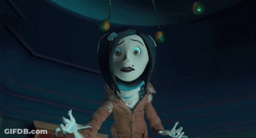 A Cartoon Character In A Dark Room With Purple Lights Behind Her GIF