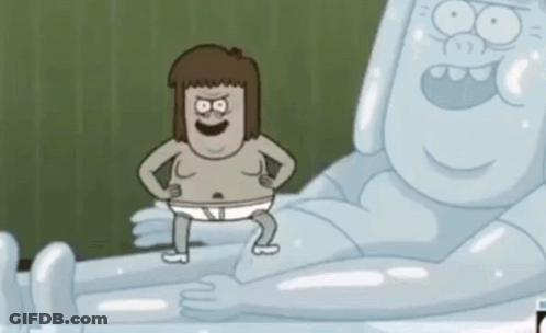 A Cartoon Character In A Diaper Is Standing Next To Another Character GIF