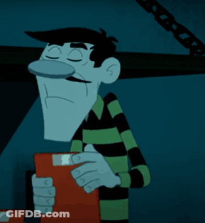 A Cartoon Character In A Green And Black Striped Shirt Holds An Orange Clipboard GIF