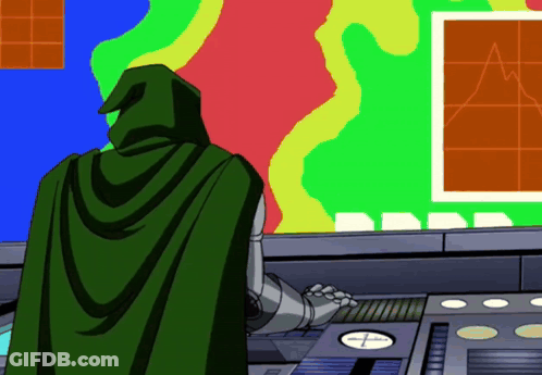 A Cartoon Character In A Green Cape Stands In Front Of A Colorful Wall GIF