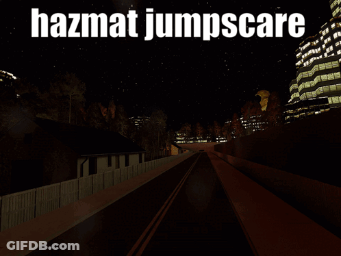 A Cartoon Character In A Hazmat Suit Jumps Over A Building GIF