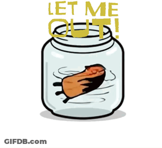 A Cartoon Character In A Jar With The Words Let Me Out Written Above It GIF