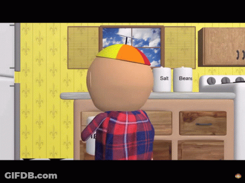 A Cartoon Character In A Kitchen With Salt And Beans GIF
