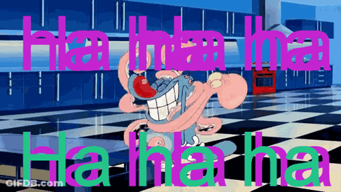 A Cartoon Character In A Kitchen With The Words Ha Ha Ha Ha Ha Ha Ha GIF