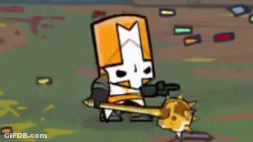 A Cartoon Character In A Knight 'S Armor Is Holding A Sword And A Hammer . GIF