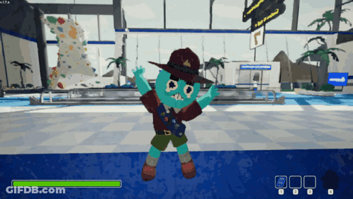 A Cartoon Character In A Ranger Outfit Is Standing In Front Of A Sign That Says ' Arrivals ' GIF