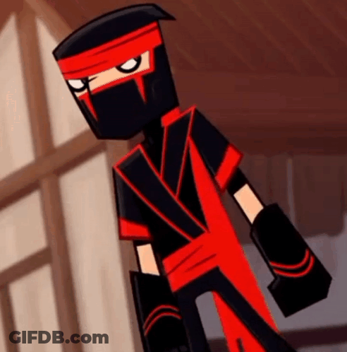 A Cartoon Character In A Red And Black Ninja Suit GIF