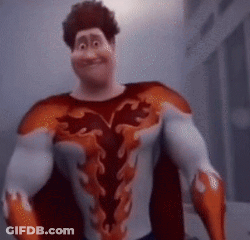 A Cartoon Character In A Red And White Superhero Costume Is Smiling . GIF