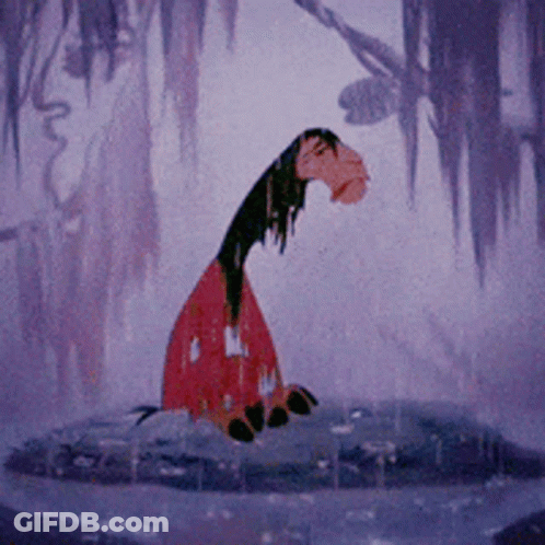 A Cartoon Character In A Red Dress Is Standing In A Pool Of Water GIF