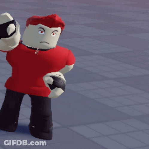 A Cartoon Character In A Red Shirt And Black Pants Is Holding A White Arm GIF
