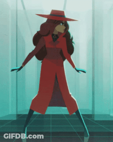 A Cartoon Character In A Red Suit And Hat Is Dancing GIF