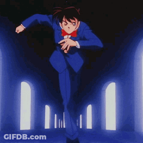 A Cartoon Character In A Suit And Bow Tie Is Running Through A Dark Tunnel . GIF