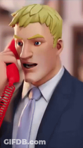 A Cartoon Character In A Suit And Tie Is Talking On A Red Telephone . GIF