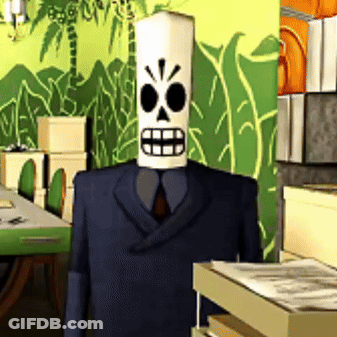 A Cartoon Character In A Suit And Tie With A Skull Head GIF