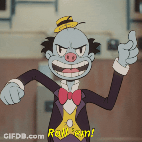 A Cartoon Character In A Tuxedo And Bow Tie Says Roll ' Em GIF