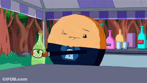 A Cartoon Character In A Tuxedo Is Holding A Piece Of Apple GIF