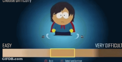 A Cartoon Character In A Video Game Chooses A Difficulty Level From Easy To Very Difficult GIF