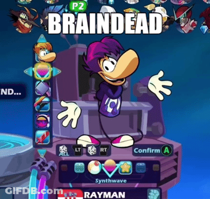 A Cartoon Character In A Video Game With The Words Braindead Above Him GIF