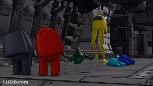 A Cartoon Character In A Yellow Suit Is Running In A Hallway GIF