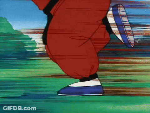 A Cartoon Character In Red Pants And Blue Shoes Is Running GIF