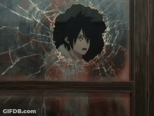 A Cartoon Character Is Behind A Broken Glass With The Word Opa Written On It GIF