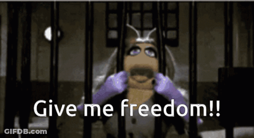 A Cartoon Character Is Behind Bars With The Words Give Me Freedom GIF