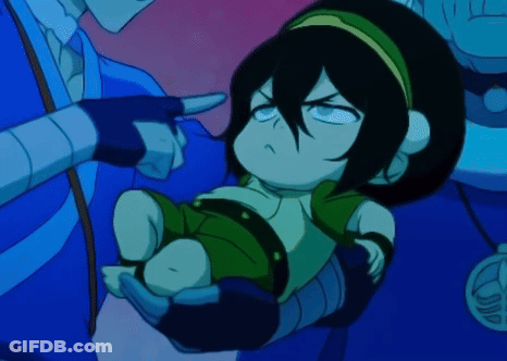A Cartoon Character Is Being Held In Someone 'S Arms With A Blue Background GIF