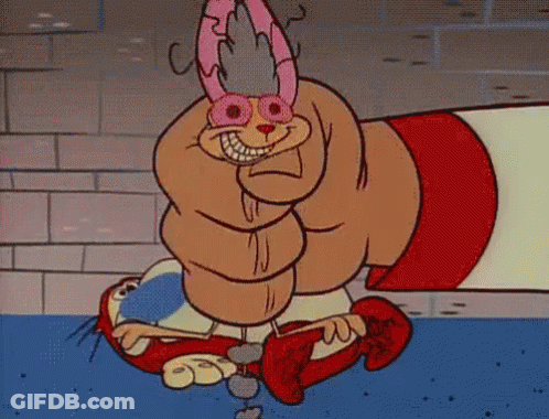A Cartoon Character Is Being Punched In The Face By A Giant Fist . GIF