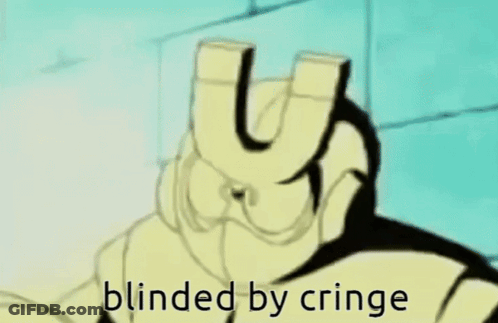 A Cartoon Character Is Blinded By Cringe While Holding A Magnet In Front Of His Face GIF