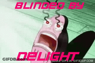A Cartoon Character Is Blinded By Delight And Has A Surprised Look On His Face GIF