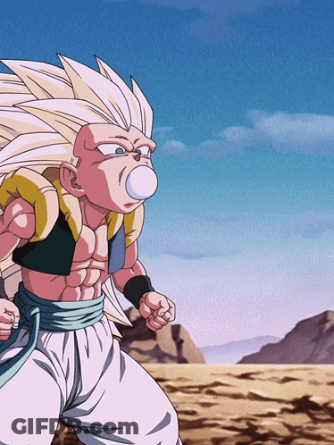 A Cartoon Character Is Blowing A Bubble With A Blue Sky In The Background GIF