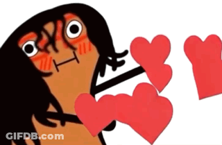 A Cartoon Character Is Blowing A Kiss With Two Red Hearts In Front Of His Face GIF