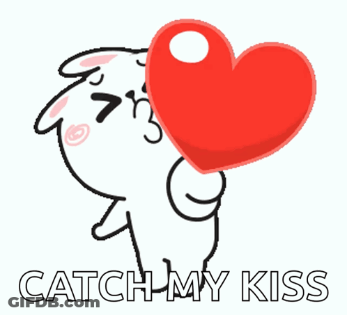 A Cartoon Character Is Blowing A Red Heart With The Words Catch My Kiss Below It GIF