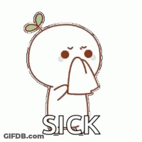 A Cartoon Character Is Blowing His Nose And The Word Sick Is Written Below Him . GIF