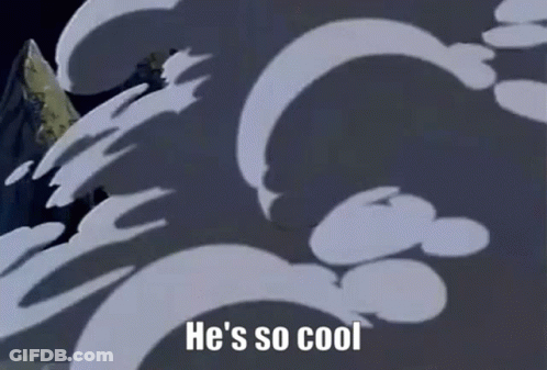 A Cartoon Character Is Blowing Smoke And Says `` He 'S So Cool '' GIF