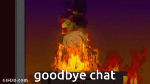 A Cartoon Character Is Burning In A Fire With The Words Goodbye Chat Above It GIF