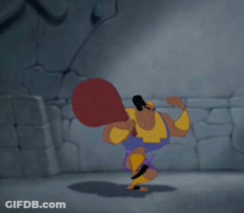 A Cartoon Character Is Carrying A Large Sack On His Back GIF