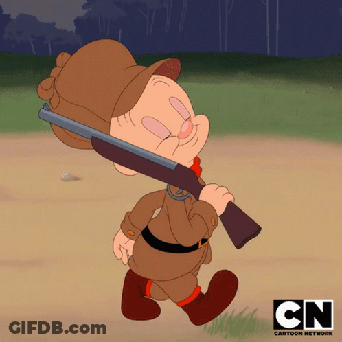 A Cartoon Character Is Carrying A Shotgun With The Cn Logo In The Bottom Right Corner GIF