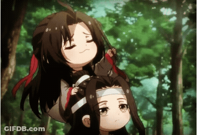A Cartoon Character Is Carrying Another Cartoon Character On His Shoulders In The Woods . GIF