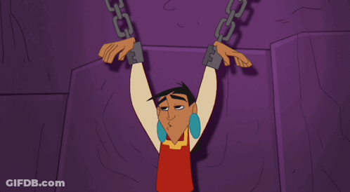 A Cartoon Character Is Chained To A Wall GIF