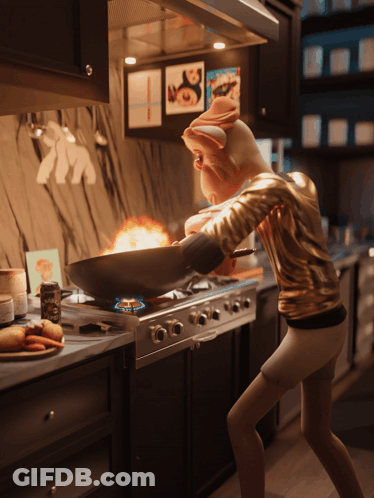 A Cartoon Character Is Cooking In A Kitchen GIF
